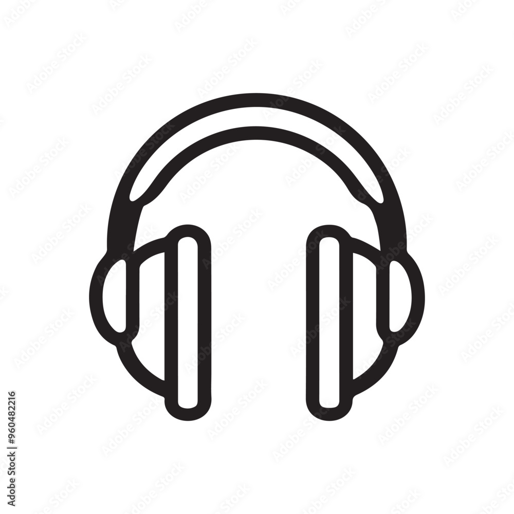 Headphone play icon and outline call center black design. Headphone play icon and outline call center black design.