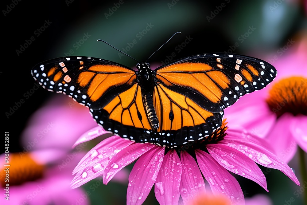 Fototapeta premium Butterflies on coneflowers, sipping nectar, vibrant wings add a splash of color to wildflower meadows