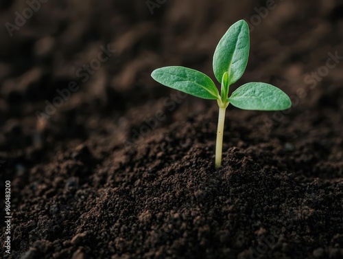 A single sprout emerging from the soil under sunlight, representing growth and potential new beginnings, nature's renewal