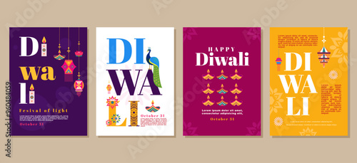 Happy diwali Set of greeting cards, posters, holiday covers