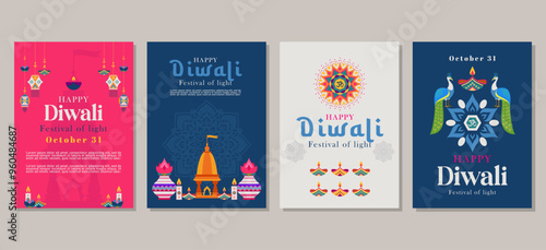 Happy diwali Set of greeting cards, posters, holiday covers