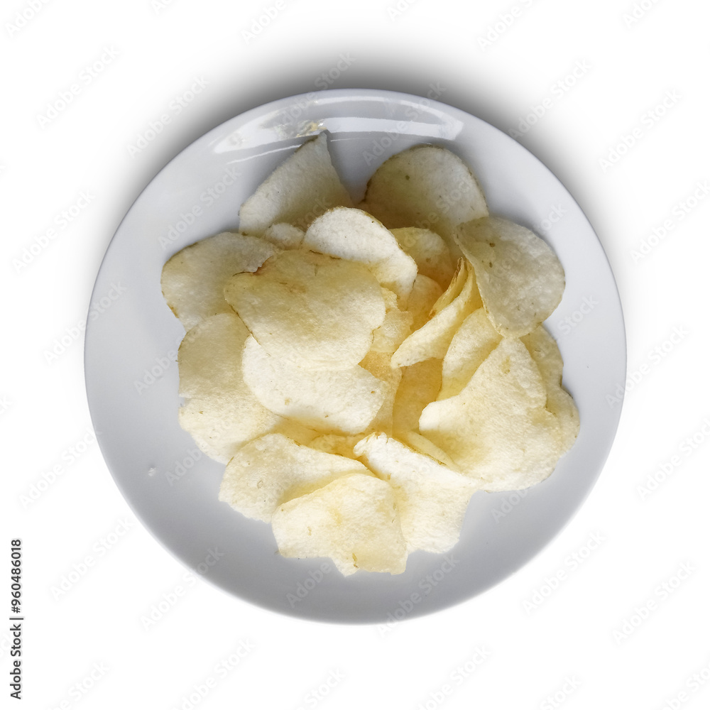 Crispy Golden Potato Chips on White Plate Crispy Golden Potato Chips on White Plate