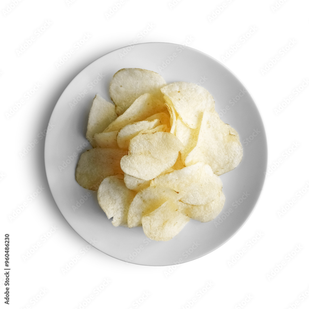 Crispy Golden Potato Chips on White Plate Crispy Golden Potato Chips on White Plate