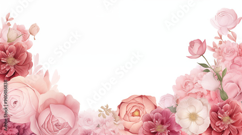 Wallpaper Mural Illustration florale à l'aquarelle. Fleurs, plantes, feuilles. Espace vide de composition. Dessin minimaliste. Couleurs rose, claires, pastel. Pour conception et création graphique. Torontodigital.ca