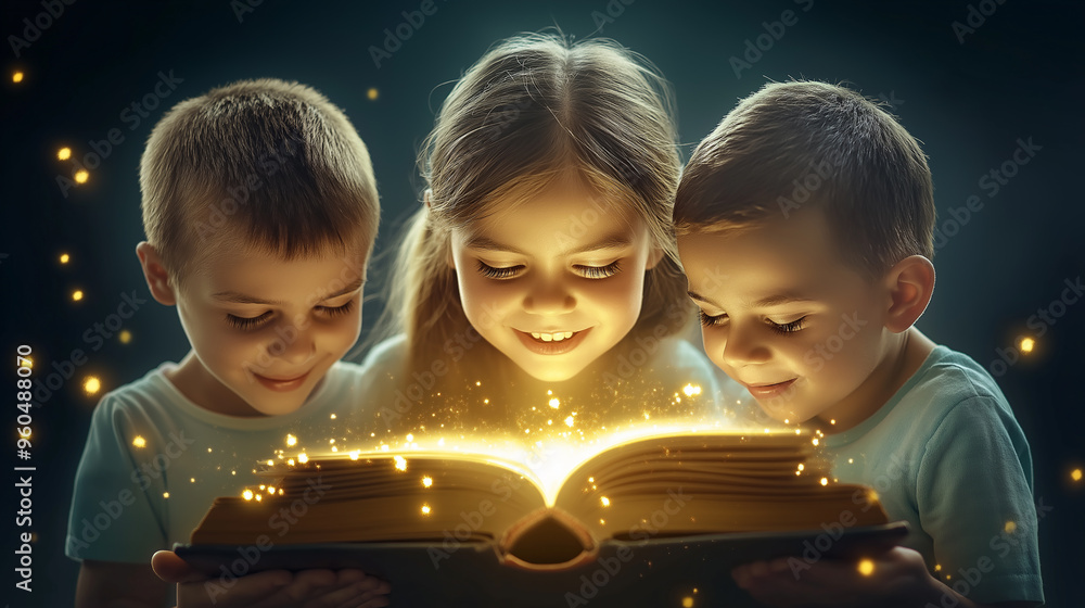 Magical child reading a book with glowing light, enchanted story time, young boy discovering the wonder of imagination and adventure, fantasy, magic sparkles, children’s literature Magical child reading a book with glowing light, enchanted story time, young boy discovering the wonder of imagination and adventure, fantasy, magic sparkles, children’s literature