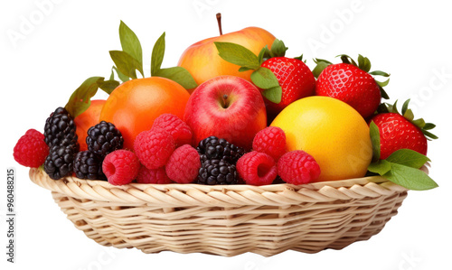 PNG Fruit basket strawberry raspberry blueberry.