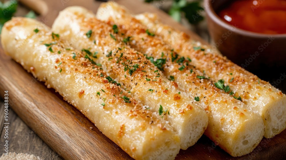 Bread Sticks. Baked Garlic Bread Sticks with Savory Seasoning and Sauce Bread Sticks. Baked Garlic Bread Sticks with Savory Seasoning and Sauce