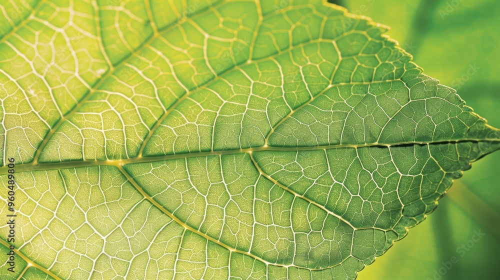 Fototapeta premium Vibrant Green Leaf with Intricate Lattice Structure