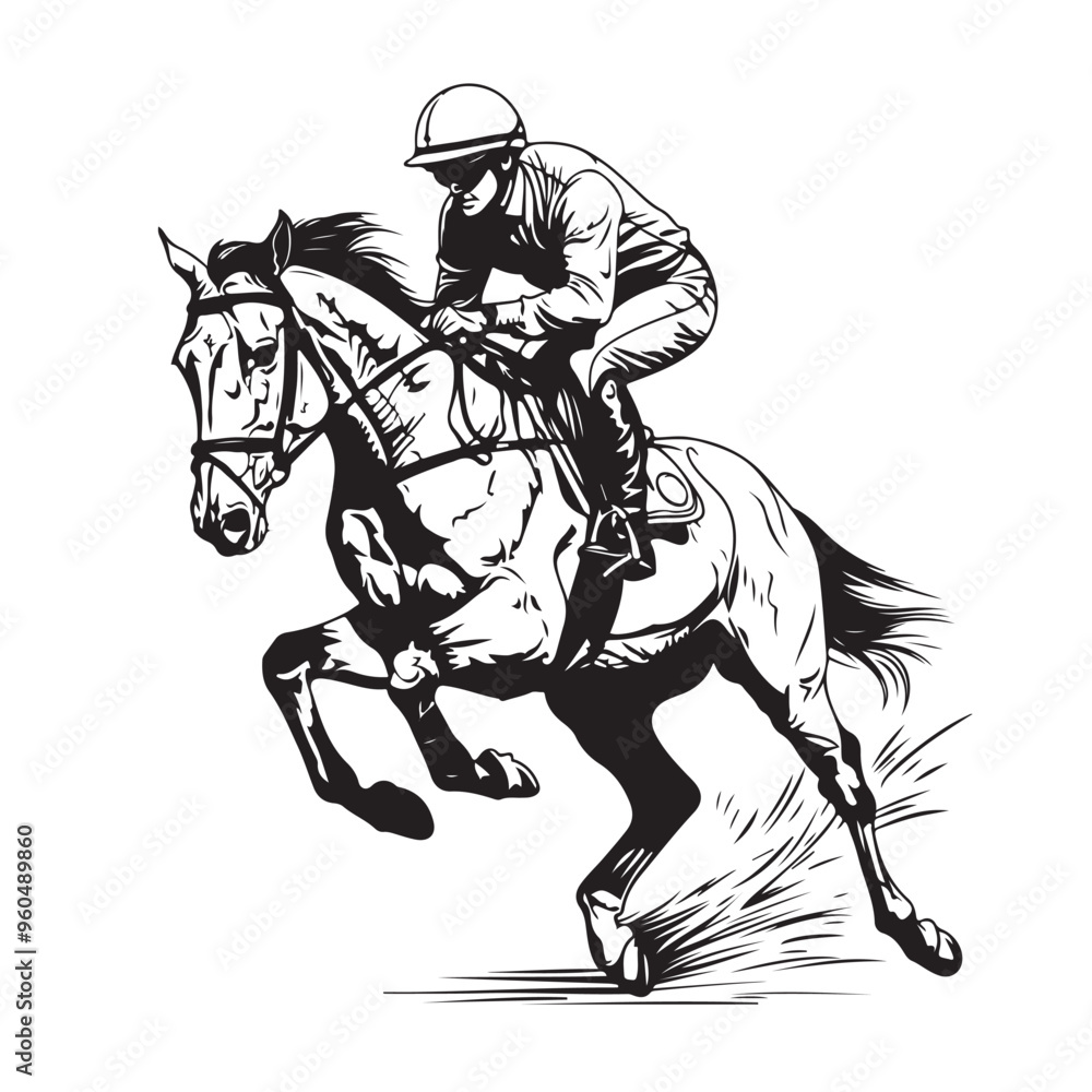 Fototapeta premium Jockey Riding Race Horse Stock Image Vector isolated on white background.
