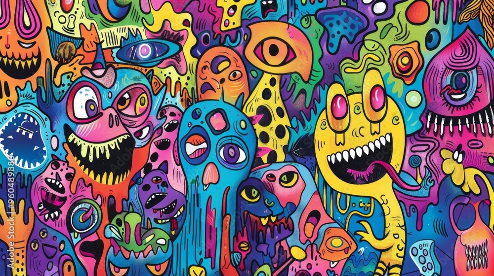 Fototapeta premium Colorful and Creative Hand-Drawn Doodle Wall