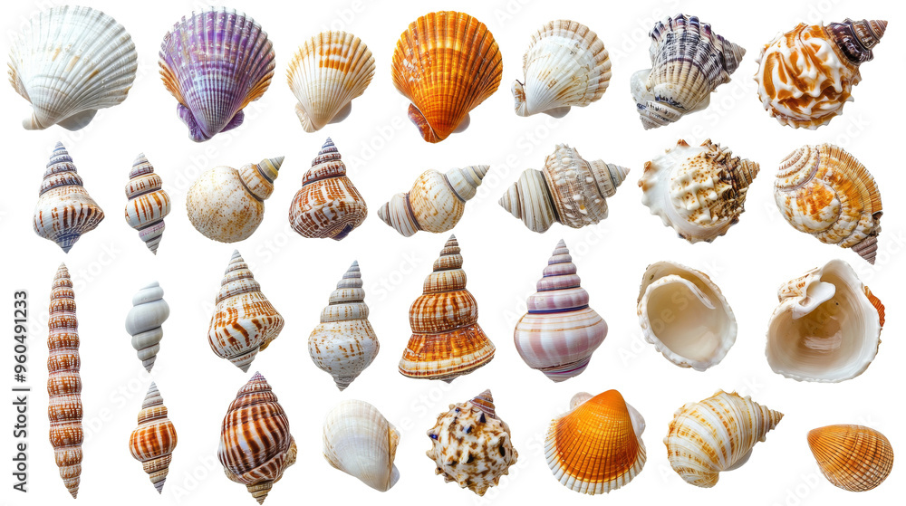 Collection of Various Seashells Isolated on Background. Collection of Various Seashells Isolated on Background.