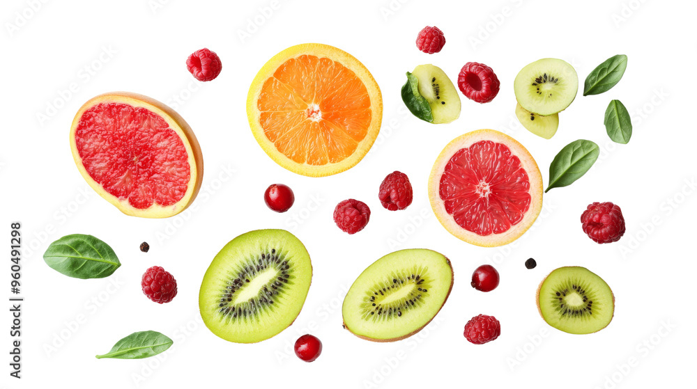 Fresh Fruit Pattern with Kiwi, Grapefruit, Orange and Raspberries. Fresh Fruit Pattern with Kiwi, Grapefruit, Orange and Raspberries.