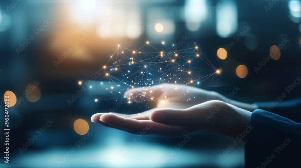 Hand Holding Abstract Digital Network of Connected Nodes Hand Holding Abstract Digital Network of Connected Nodes