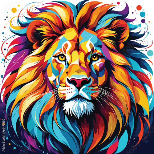 Vibrant low poly lion head vector illustration multicolored abstract background, perfect for wall art