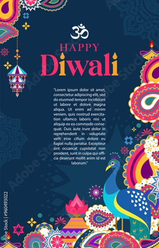 Happy Diwali Hindu festival background with india ornament concept