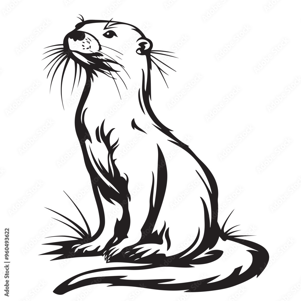 Otters Vector Images. Common Otter Stock Illustrations isolated on white background. Otters Vector Images. Common Otter Stock Illustrations isolated on white background.