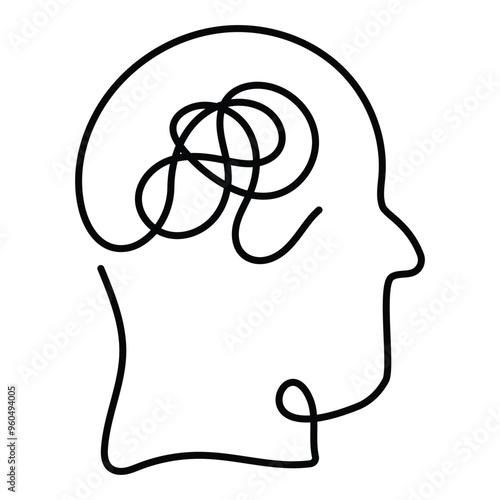 Mental Confusion Monoline Icon Design. Represents Cognitive Disorder, Disorientation, Mental Fatigue, Psychological Stress. Vector icon with editable Strokes and Colors.
