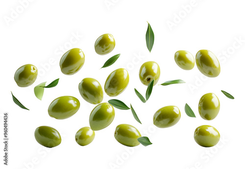 Wallpaper Mural Fresh Green Olives with Leaves Isolated isolated on transparent background Torontodigital.ca
