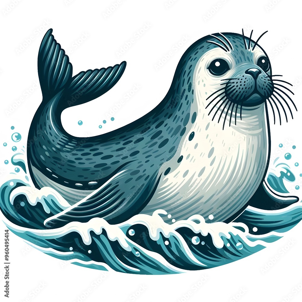 Illustrated Seals in Ocean Scenes CLIPART Illustrated Seals in Ocean Scenes CLIPART