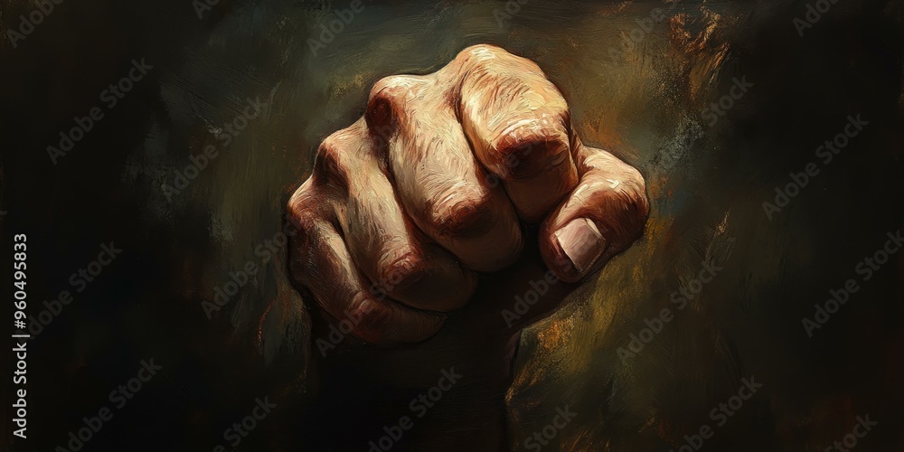 A close-up painting of a fist. A close-up painting of a fist.