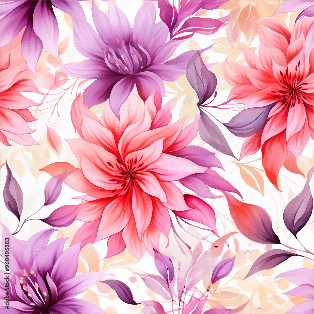Bright floral pattern with vivid pink and purple flowers on a soft background Bright floral pattern with vivid pink and purple flowers on a soft background