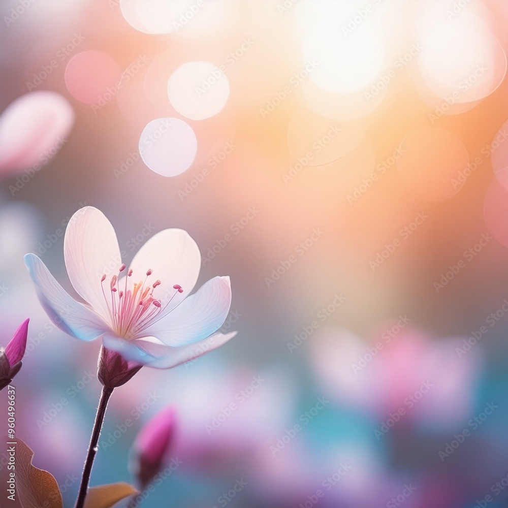 White flower with pink petals on a branch, plant background White flower with pink petals on a branch, plant background