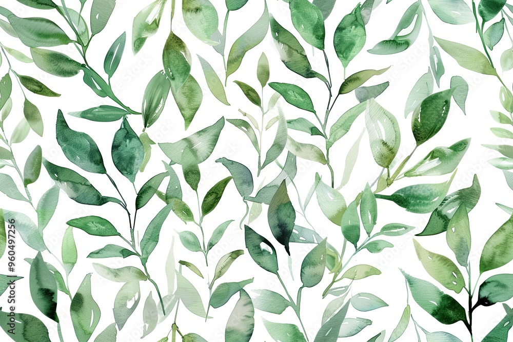 Watercolor Green Leaves Seamless Pattern Watercolor Green Leaves Seamless Pattern