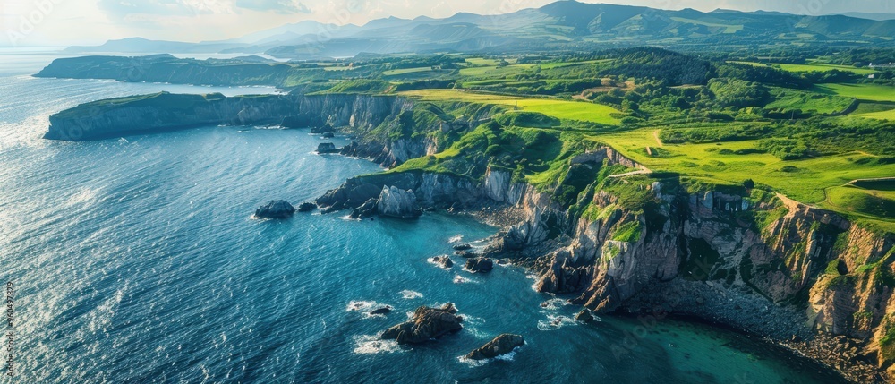 Fototapeta premium Majestic Aerial View of Dramatic Cliffs Along the Coastline