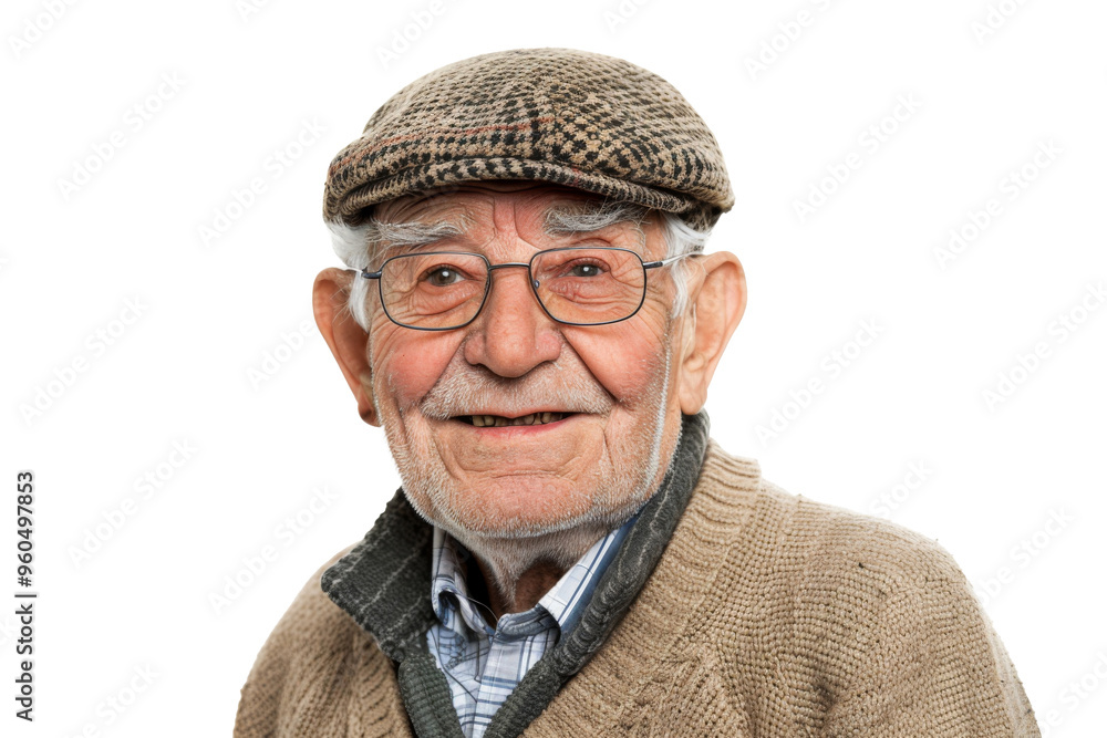 Portrait of old man with kindly face smiling and looking at camera isolated on transparent png background. Portrait of old man with kindly face smiling and looking at camera isolated on transparent png background.