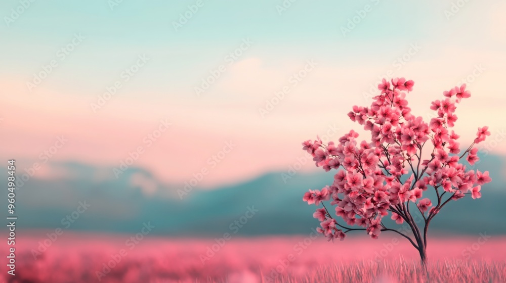 Desolate landscape transforming with blooming flowers, 3D illustration Desolate landscape transforming with blooming flowers, 3D illustration