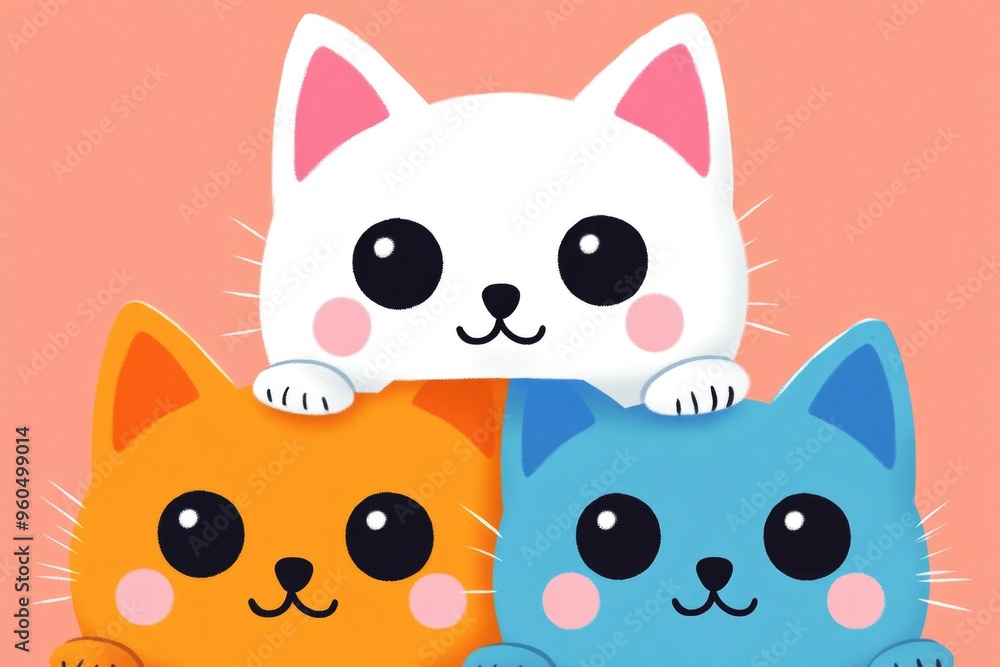 Fototapeta premium Three Cartoon Cats Stacked on Top of Each Other