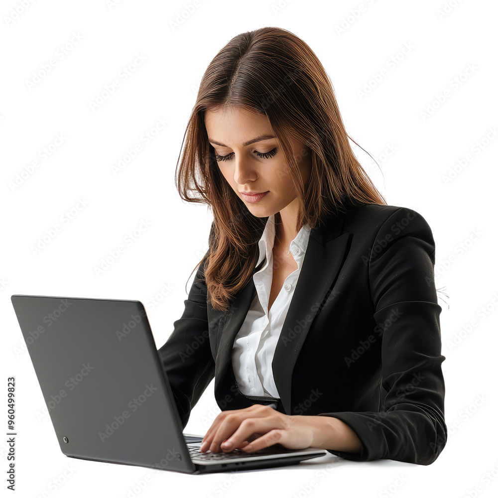 Focused Businesswoman Typing on Laptop, Ready to Conquer the Day Focused Businesswoman Typing on Laptop, Ready to Conquer the Day