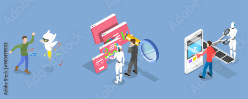 3D Isometric Flat Vector Illustration of Artificial Intelligence Assistant, Technologies for Enhanced Efficiency and Innovation
