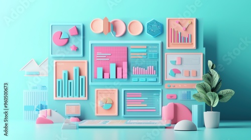 Pastel Geometric Shapes Abstract Modern Digital Interior Design Composition
