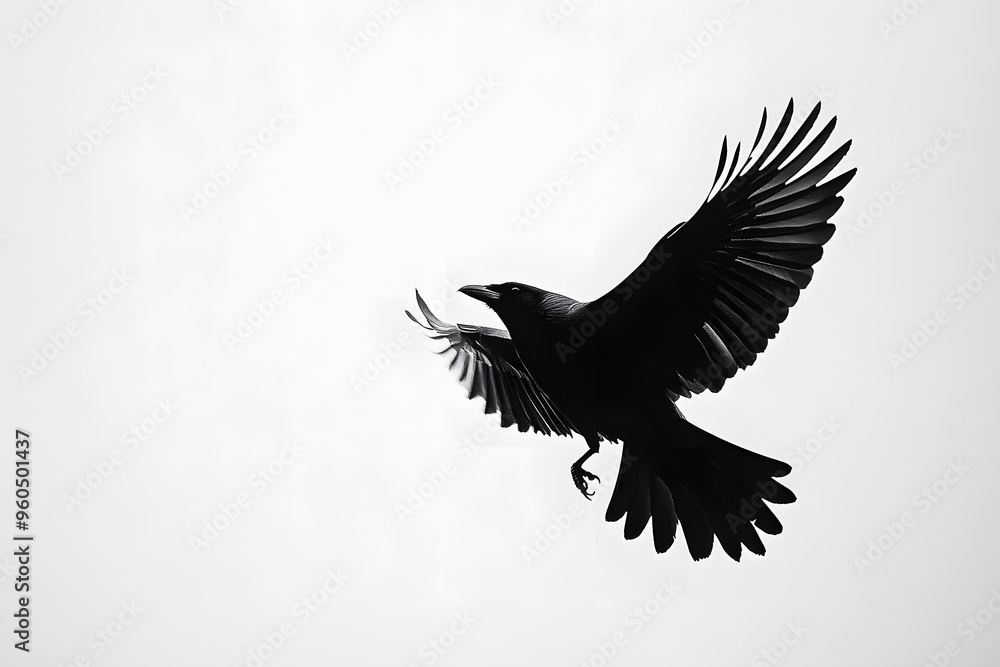 Fototapeta premium Beautiful black raven, crow in flight