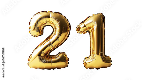 Gold Latex Balloons Number 21 On Transparent Background