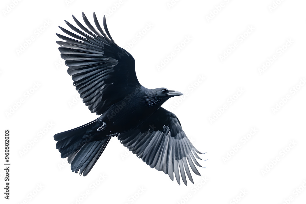 Naklejka premium Beautiful black raven, crow in flight isolated on white background