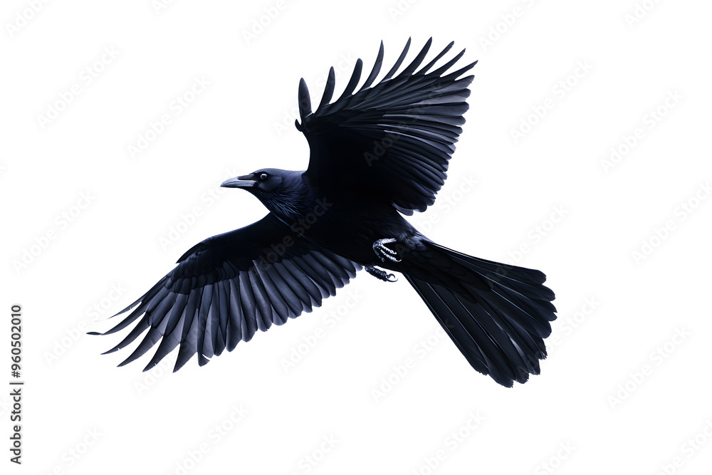 Naklejka premium Beautiful black raven, crow in flight isolated on white background