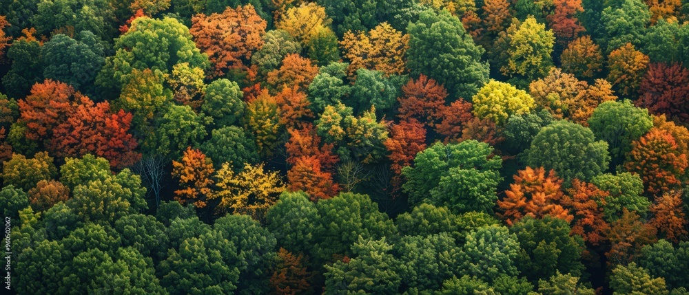 Aerial View of Vibrant Autumn Foliage Blanketing a Lush Forest Canopy Aerial View of Vibrant Autumn Foliage Blanketing a Lush Forest Canopy