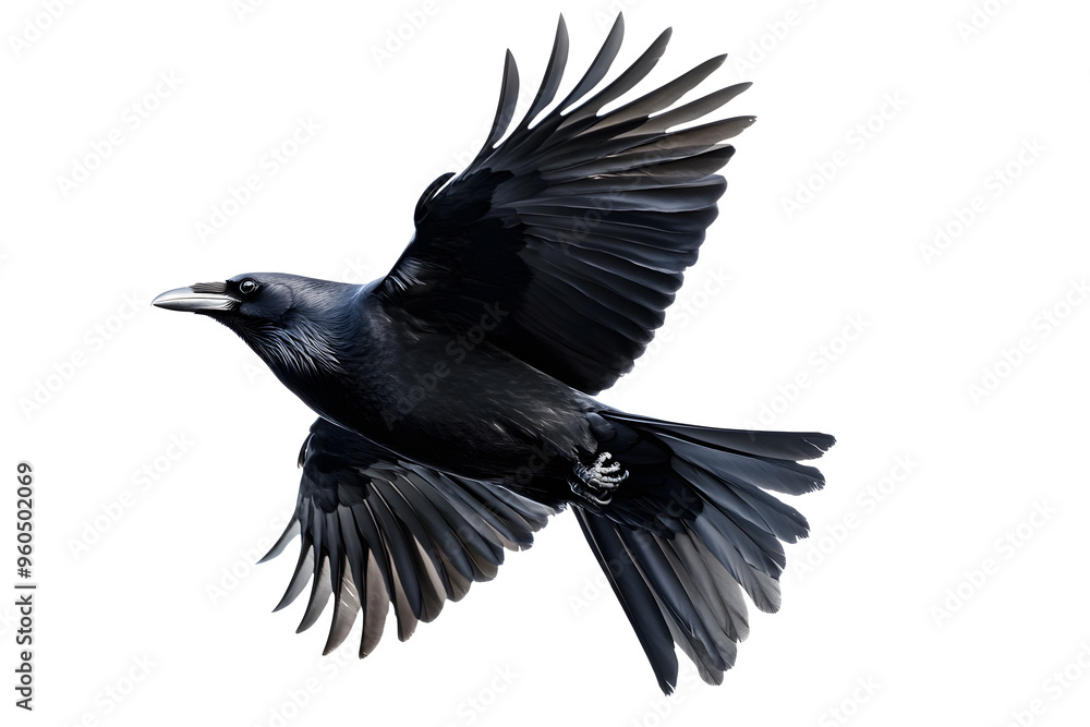 Obraz premium Beautiful black raven, crow in flight isolated on white background