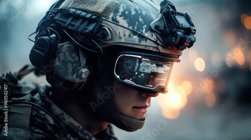 With glowing visors and high-tech helmets, elite soldiers train vigorously amidst smoke and explosions, honing their skills in a simulated combat environment photo