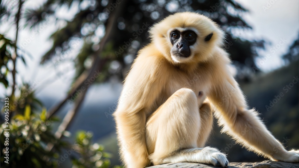 a gibbon with beautiful natural background a gibbon with beautiful natural background
