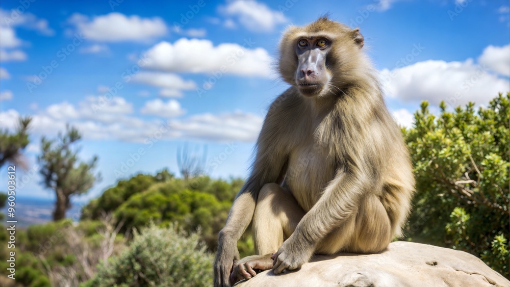 Obraz premium a baboon with beautiful natural background