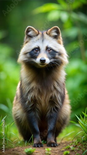 a raccoon with beautiful natural background