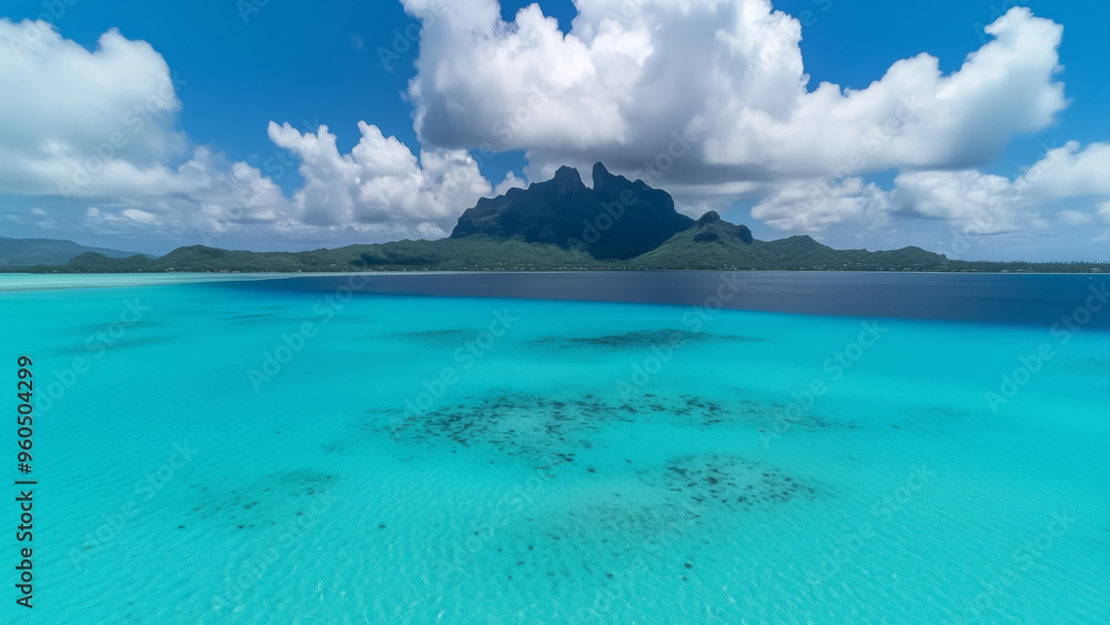 Aerial view of a green tropical island in the ocean Aerial view of a green tropical island in the ocean