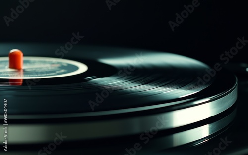 A close-up of a vinyl record spinning on a vintage turntable photo