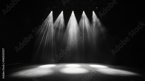 Dramatic stage lighting illuminating a dark space, creating an atmospheric scene perfect for performances or presentations.