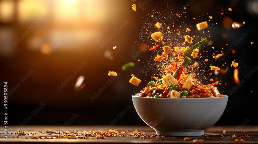 A bowl of hot and sour soup with tofu, mushrooms, and bamboo shoots, steam rising as it is served in a white porcelain bowl A bowl of hot and sour soup with tofu, mushrooms, and bamboo shoots, steam rising as it is served in a white porcelain bowl