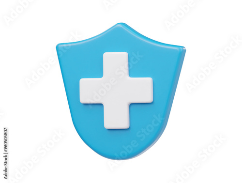 Medical shield icon 3d render illustration