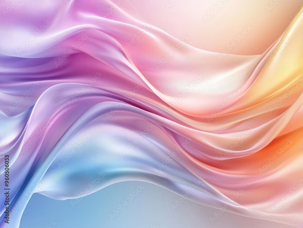 Obraz premium A beautiful abstract wave of colorful silk fabric flowing smoothly in pastel tones, creating a calming and elegant atmosphere.